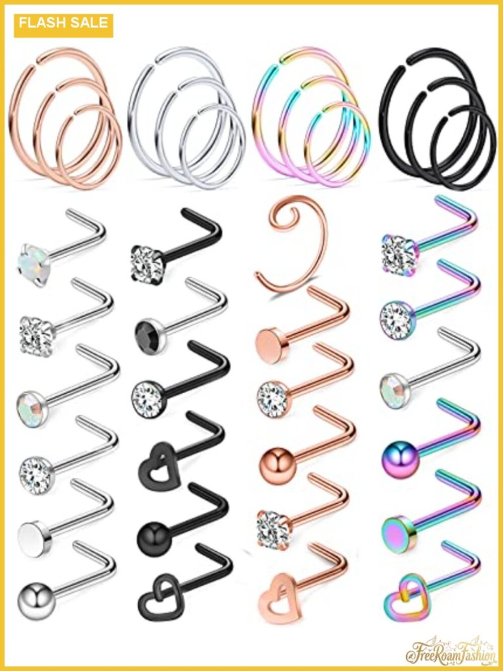 Nose Rings Hoops 316L Stainless Steel L Shaped Studs Nostril Piercing Jewelry